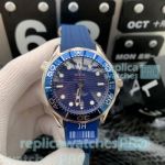 Omega Seamaster 300 Copy Watch - Blue Dial Blue Rubber Strap